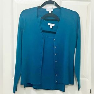 Charter Club Sweater Set Womens Blue Cardigan Sleeveless Shell